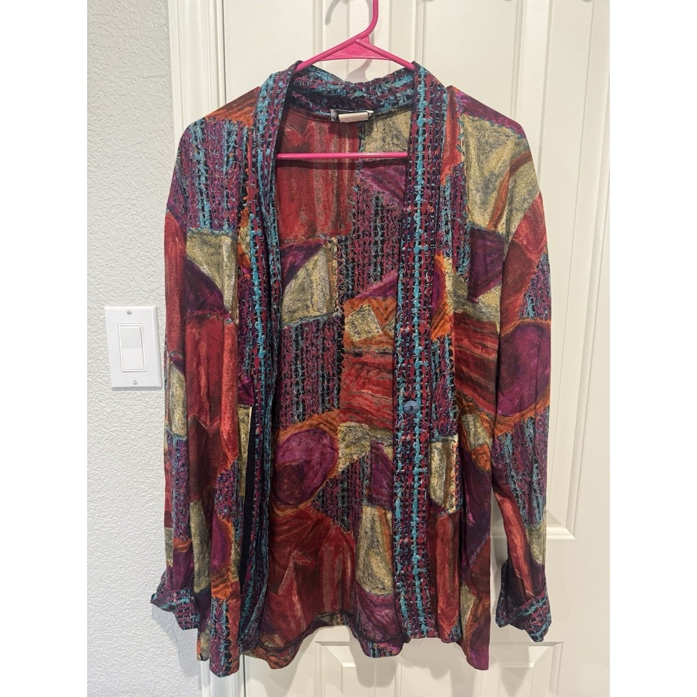 Vintage Indie Jacket Cardigan Abstract Art Grunge 70s Hippie Festival Large XL - Picture 1 of 5